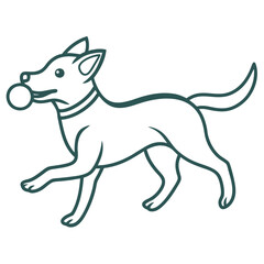 Dog Fetch Outline Vector Illustration.