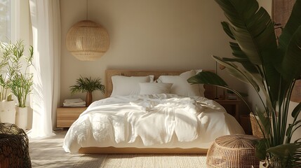 Beautiful Colored Mockup Bedroom Interior Blank Poster Decoration Art Background Image, generative AI