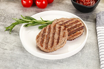 Grilled two beef burger cutlet