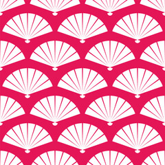 Pink seamless pattern with white japanese fans
