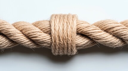 Fototapeta premium Close-up of a thick, tightly wrapped natural fiber rope on a light background
