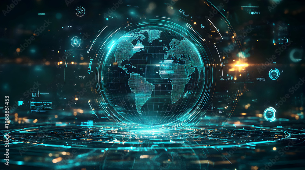 Aufkleber futuristic 3d digital globe displays global network connections with abstract background