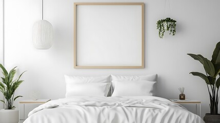Beautiful Colored Mockup Bedroom Interior Blank Poster Decoration Art Background Image, generative AI