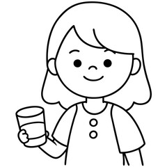 little girl with pill and glass of water smiles