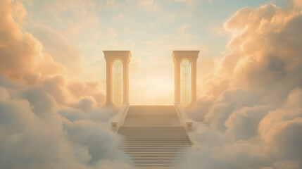 Stairs Among Clouds Leading to Heavenly Gates