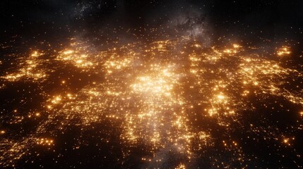 Golden lights sparkle across a dark background, resembling a galaxy or city at night.