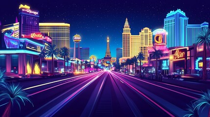 Neon-lit Las Vegas Boulevard at Night, Vibrant Cityscape