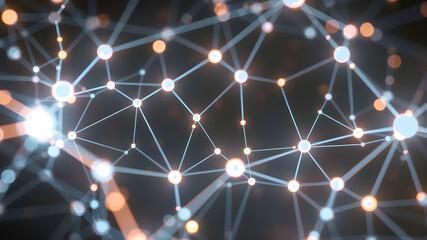 Abstract data connection network of glowing tech nodes and lines, creating a futuristic digital
