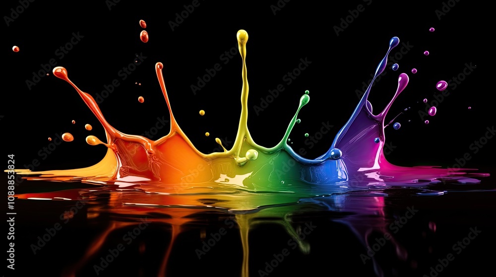 Poster rainbow colored paint splashing dynamically