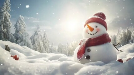 Fototapeta premium Frosty snowman standing against the chill of the winter air