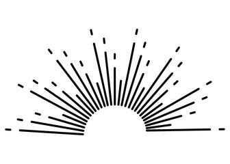 Sunburst firework explosion, bursting or light rays, linear drawing. Vector trendy hand drawn retro isolated design element