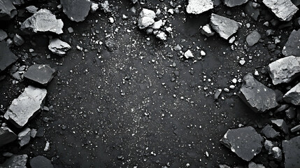 Fototapeta premium Monochromatic Abstract Background: Shattered Stone Texture with Dark Grey and White Fragments, Creating a Dramatic and Gritty Composition