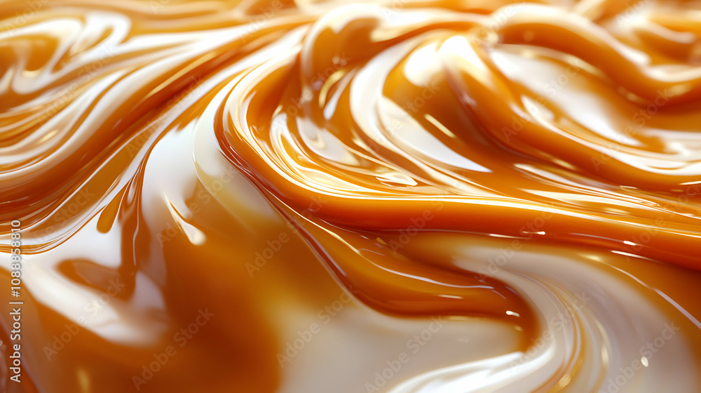 Poster abstract 3d rendering of swirling caramel liquid, creamy texture background image