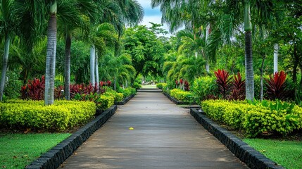 Peaceful Walkway Through a Lush Garden