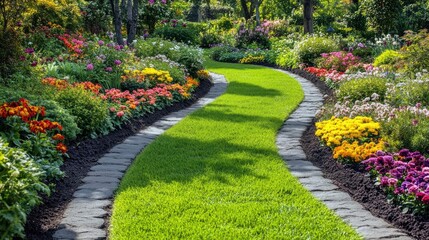 Obraz premium Serene Garden Pathway in Full Bloom