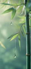 A bamboo stalk with water dripping from it, simple background, 3D rendering effect