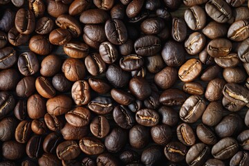 Fototapeta premium Artistic Arrangement of Espresso Coffee Beans Mimicking a Heat Map, Showcasing Diverse Colors and Textures for Visual Appeal and Culinary Inspiration