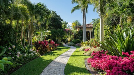 Obraz premium Serene Tropical Garden Pathway with Lush Flora