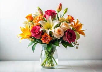 Fototapeta premium Minimalist Floral Arrangement on White Background, Perfectly Balanced Using the Rule of Thirds for Freshness and Simplicity, Ideal for Modern Decor and Graphic Design Projects