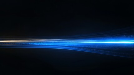 Abstract blue and gold light streak on black background with digital data.