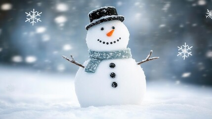 Obraz premium Snowman snow snowflakes winter. Generative AI