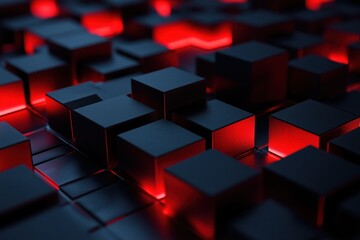 Abstract three-dimensional geometric art with highlighted in red