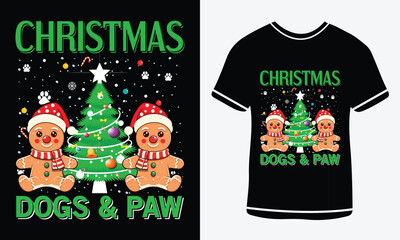 Fototapeta premium Christmas Dogs and paw T shirt, Merry Christmas, funny Xmas shirt design, Santa Claus funny quotes typography design, Christmas t shirt print template.