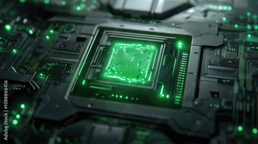 Fototapete A digital lock with glowing green circuit patterns, showcasing a modern, secure, and futuristic technology concept. Perfect for visualizing advanced encryption and data protection