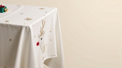 Generative AI, Minimalist Christmas table corner with embroidered reindeer and festive details
