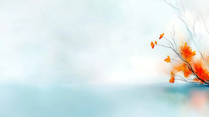 serene and artistic depiction of orange butterflies on delicate branches against soft, blurred background. tranquil scene evokes sense of calm and beauty