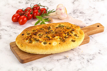 Homemade ciabatta bread with olives