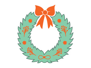 Colorful Christmas Wreath with Red Bow and Floral Decorations. Concept of Festive Holiday Decor, Seasonal Celebration, Traditional Symbol. Design Element, Decorative Ornament. Icon