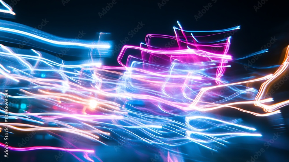 Poster dynamic light trails creating a colorful abstract background of vibrant neon colors