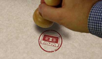 Cassette audio tape retro stamp and stamping