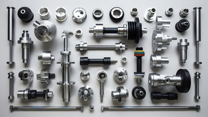 Mechanical Parts Arrangement: A meticulous arrangement of mechanical parts, highlighting design precision and the intricate engineering involved in manufacturing and assembly.