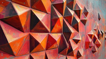 Vibrant geometric patterns on urban wall city art installation abstract design street view perspective bold aesthetics