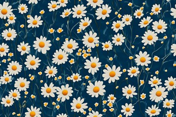 small daisies blue background seamless daisy pattern