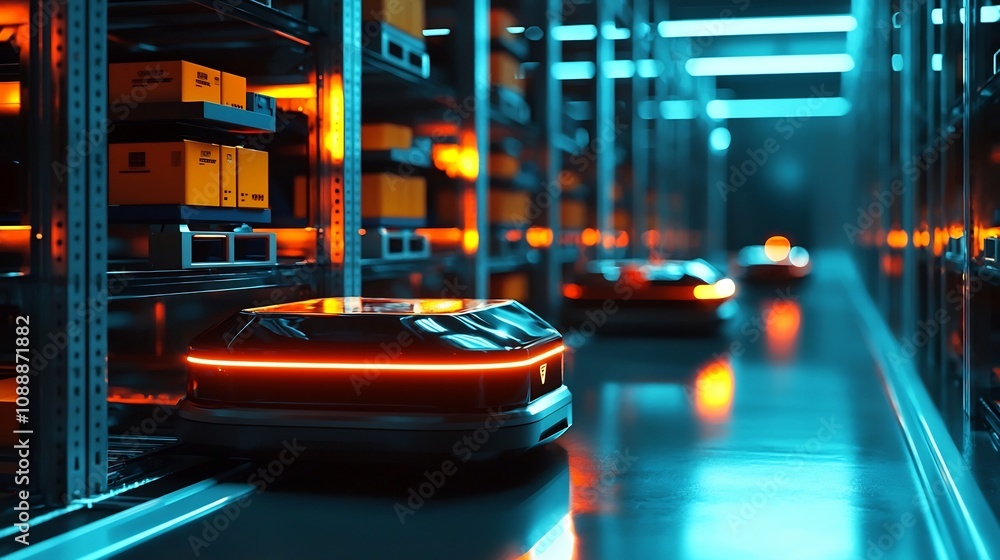 Aufkleber efficient robotics powered warehouse with luminous shelves and smooth product delivery