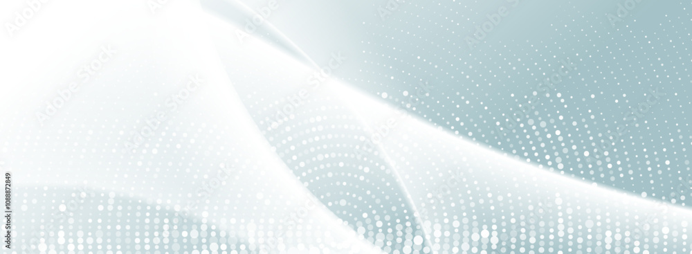 Poster technology blue futuristic background with halftone dots and blurred waves. vector banner design