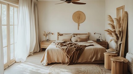 Beautiful Colored Mockup Bedroom Interior Blank Poster Decoration Art Background Image, generative AI