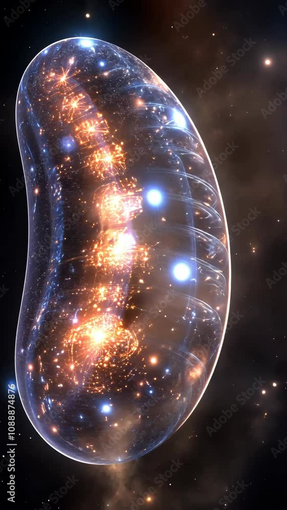 Poster a translucent, oval-shaped object floats in the vast darkness of space