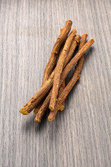 Dried and medicinal licorice stems - Glycyrrhiza glabra.