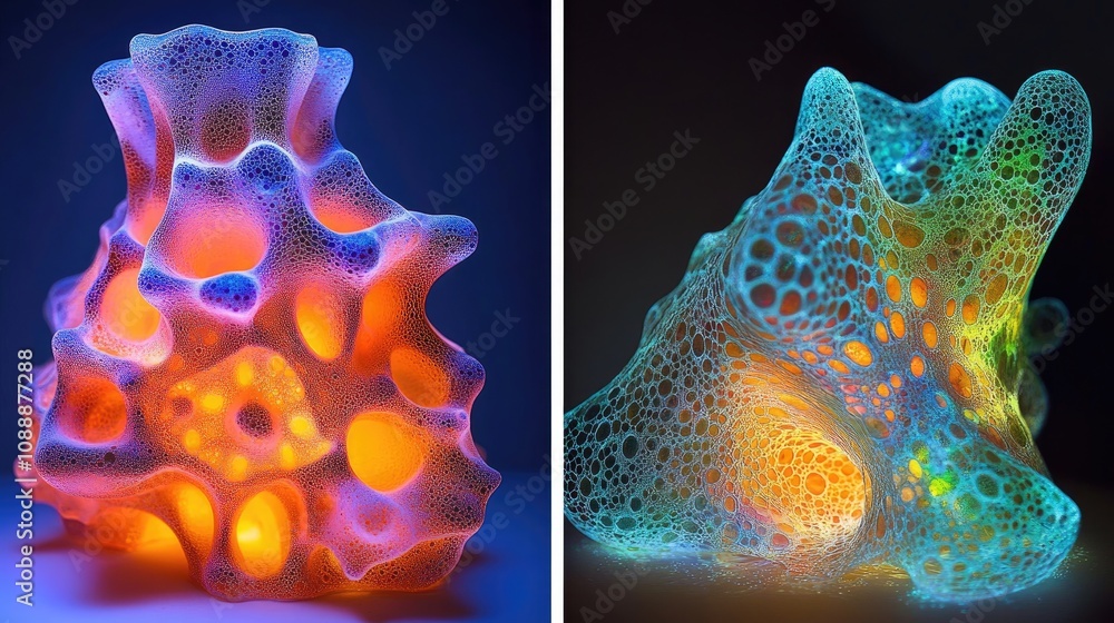 Poster Illuminated Organic Forms Resembling Cellular Structures