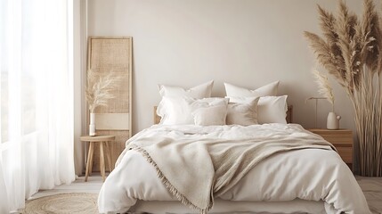 Beautiful Colored Mockup Bedroom Interior Blank Poster Decoration Art Background Image, generative AI