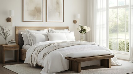 Beautiful Colored Mockup Bedroom Interior Blank Poster Decoration Art Background Image, generative AI