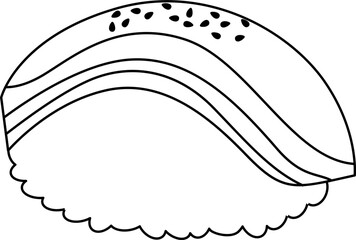 Japanese food sushi outline.  Asian food outline. Sushi  hand drawn outline sketch.  Japanese food outline.