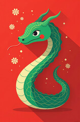 Fototapeta premium New Year 2025 symbol, snake on postcard, Christmas card. AI-generated