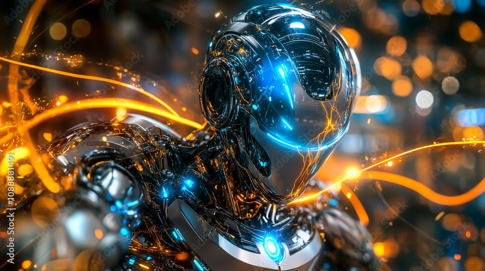 Aufkleber futuristic robot design with glowing elements showcases advanced technology and innovation
