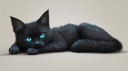 Detailed and realistic black fur with intricate hair textures and a sleek, glossy finish.