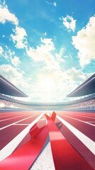 Finish Line Ribbon in Athlete Track,Marathon runner,Running sport,flat vector,champion, winner,Illustration,Athletics all weather running track texture finish text,Business Success Concept.